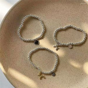 Bracelets porte-bonheur à la mode noir Onyx coeur couleur argent pour les femmes coréen mignon chien chaîne de perles Bracelet accessoires de fête amis cadeau