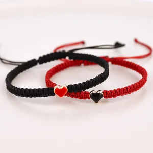 Bracelets de charme Tendance Noir Rouge Blanc Tissé Fil Corde Bracelet Chanceux Femmes Hommes Amant Charmes Bijoux Réglables Pour Cadeau Des Amoureux