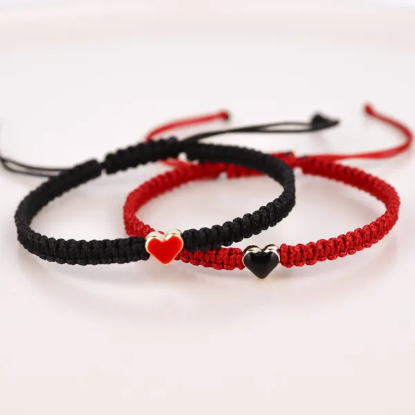 Pulseras de encanto de moda negro rojo blanco hilo tejido cuerda pulsera de la suerte mujeres hombres amante encantos joyería ajustable para el regalo de los amantes