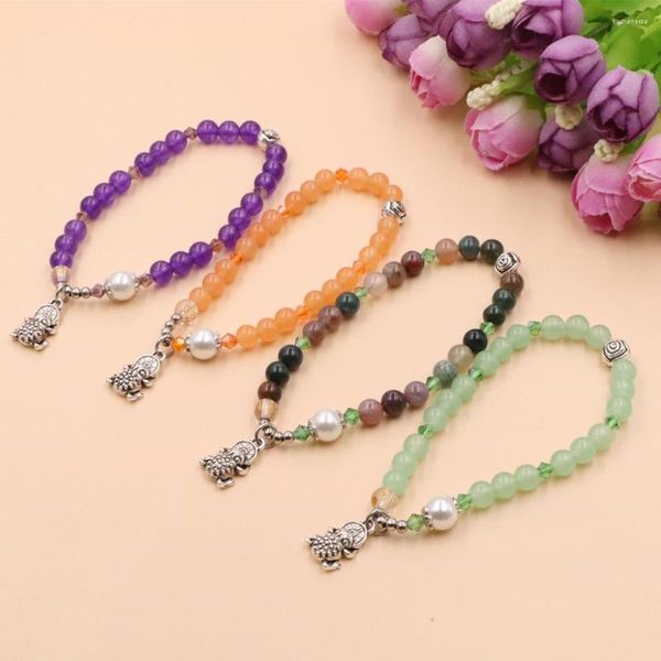 Pulseras con abalorios, pulsera de moda para mujer, imagen de ágatas naturales, amatistas, piedra de jade, brazalete de la suerte, pulsera, regalo de joyería B376