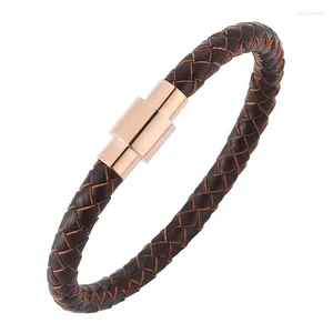 Bracelets de charme bracelet tendance femmes hommes bijoux rétro brun tressé en cuir rose or couleur magnétique fermas bracelets sp0252z