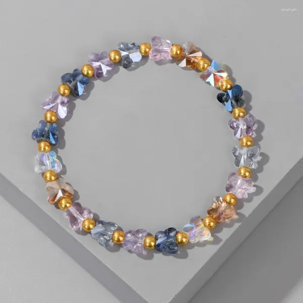 Bracelets de charme à la mode papillon cristal perlé couleur or perles d'espacement femmes doux Transparent travail manuel bijoux