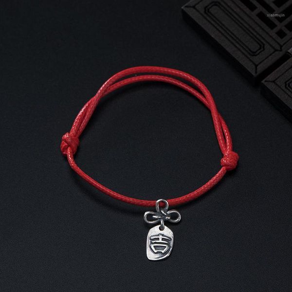 Bracelets de charme à la mode noeud chinois chanceux chaîne rouge pour les femmes conception de texte féminin S925 argent caractère pendentif bracelet