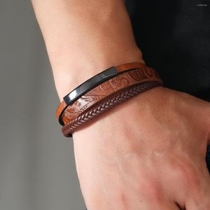 Bedelarmbanden Trendy Koffie Kleur Leer Heren Meerlaags Gevlochten Touw Voor Mannelijke Sieraden Pulsera Hombre Gift