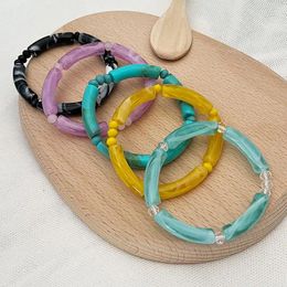 Bedelarmbanden Trendy Kleurrijk Acryl Bamboe Voor Vrouwen Jelly Kleur Stretch Hars Kralen Manchet Armbanden Sieraden