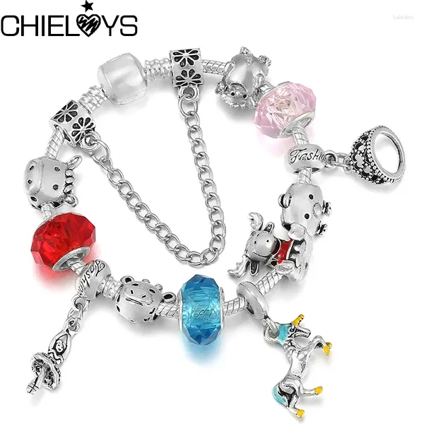 Pulseras de encanto de color marido de vidrio colorido brazalete corona princesa colgante para mujeres regalo de joyería de pulseras hechas a mano