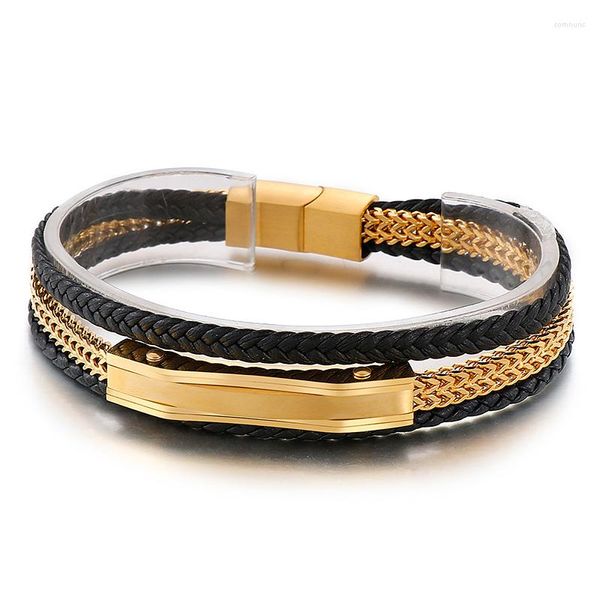 Bracelets de charme à la mode en cuir de vachette en acier inoxydable multicouche tressé corde Bracelet hommes en cuir chaîne bijoux
