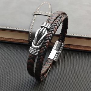 Bracelets de charme Bracelet en cuir créatif à la mode Simple style ethnique en acier inoxydable mélangé multi-couches tressé graphique bijoux pour hommes