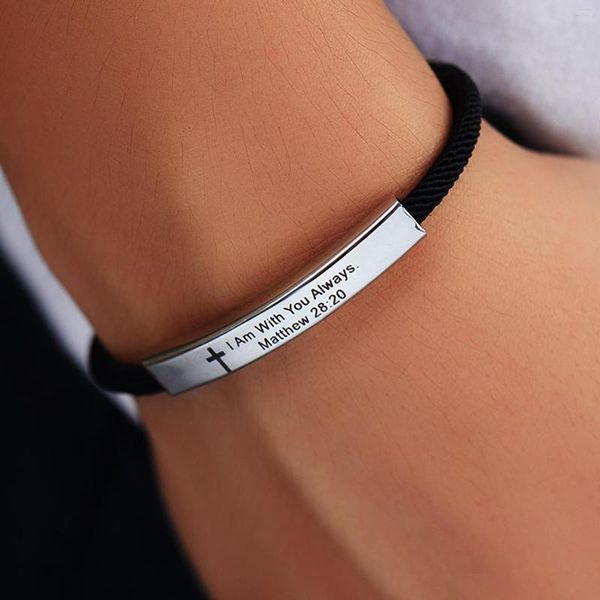 Pulseras de encanto Moda Cruz Biblia Letras láser Pulsera Personalidad Punk Acero inoxidable para hombres Mujeres Joyería Regalo