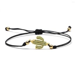 Bedelarmbanden trendy kubieke zirkonia kristalgroen cactus verstelbare armband gelukkige planten gevlochten touw armband voor vrouwen feestjuwelen