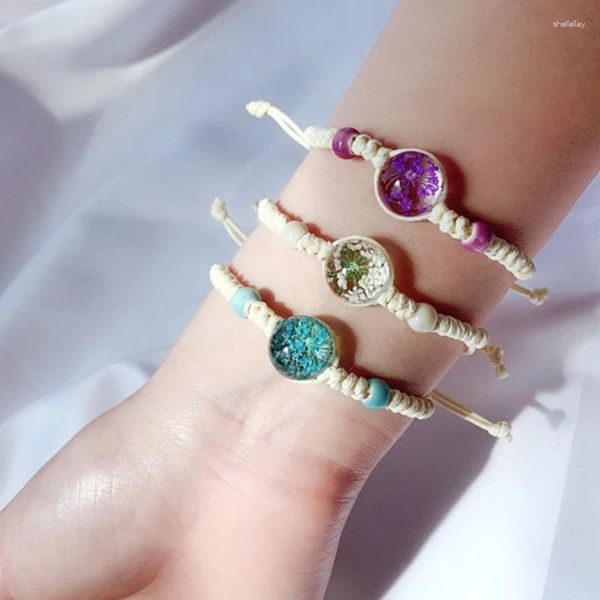 Bracelets de charme Boule de verre à fleurs séchées à la mode pour femmes Bracelet Crystal Bracelet Ajustement Bijoux faits à la main