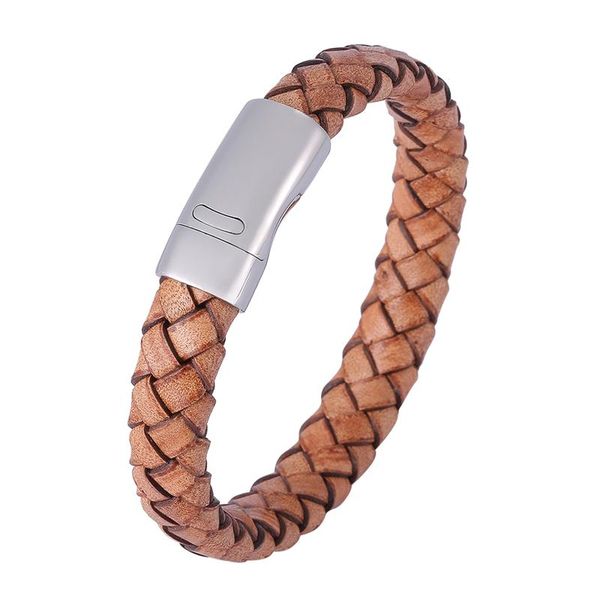 Bracelets porte-bonheur à la mode pour hommes, en cuir véritable, en acier inoxydable, bijoux pour hommes BB1162