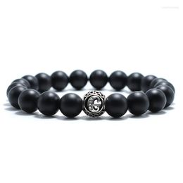 Pulseras con dijes Pulsera de nombre de moda Hombres 10 mm Gran piedra de ónix Braclet Regalo del día de San Valentín para novio 26 letras Braslet Lover