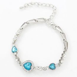 Pulseras con abalorios de moda para mujer con incrustaciones de gemas azules, colgante de corazón, joyería de acero inoxidable para mujer, circón de alta calidad, moda 2023