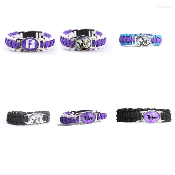 Pulseras con dijes Juego de moda Púrpura Blanco Vidrio Po Pulsera de cuerda trenzada para hombres Mujeres Adolescente Botón de cúpula Multicapa Pulseras casuales Recuerdo