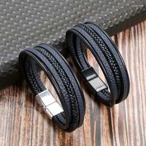 Bracelets de charme à la mode en cuir véritable hommes garçons en acier inoxydable multicouche corde tressée pour homme femme bijoux