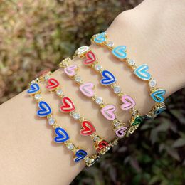 Bracelets porte-bonheur à la mode plaqué or coloré émail amour coeur brillant CZ épissé pour femmes filles Zircon chaîne perlée Boho bijoux cadeaux