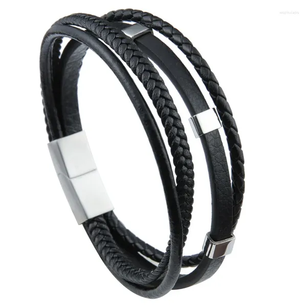 Bracelets de charme Bracelet en cuir à la mode pour hommes de haute qualité en acier inoxydable bijoux multicouches chaîne de corde tressée accessoires en gros