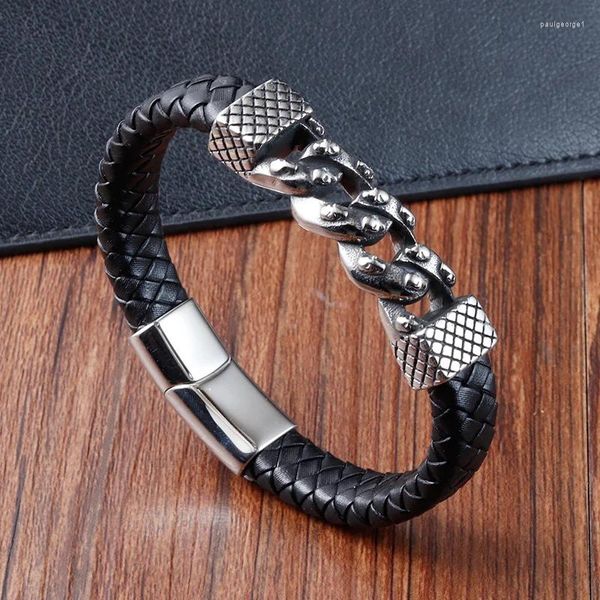 Pulseras de encanto Hombres de cuero de moda Hombres de acero inoxidable Brazaletes de cuerda trenzados para pulseras de joyería femenina masculina