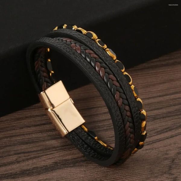 Bracelets de charme en cuir à la mode pour hommes, corde tressée multicouche en acier inoxydable pour bijoux masculins, cadeau, vente en gros