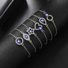 Pulstets de encanto de encanto Trendy Lucky Crystal Blue Evil Eye Charm Bracelets for Women Cz Circon Heart Star Circle Circan Cadena Pulsera ajustable Jewerlry