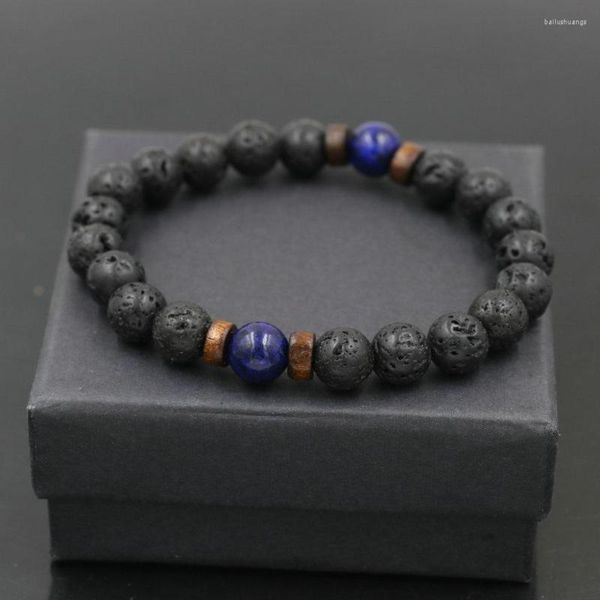 Bracelets porte-bonheur à la mode hommes Bracelet de perles pierre de lave naturelle Chakra pour femmes perles bijoux Pulseras Hombre contiennent une boîte