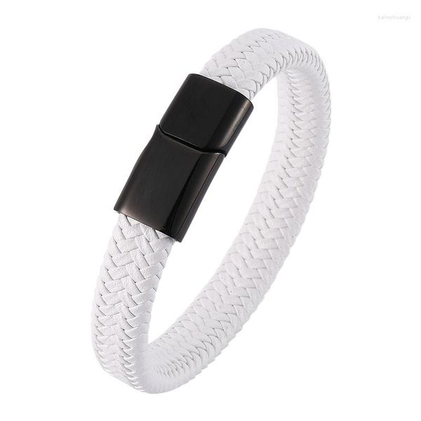 Bracelets porte-bonheur à la mode hommes blanc tressé en cuir bracelets bijoux en acier inoxydable aimant fermoir mode homme bracelet cadeau SP0006