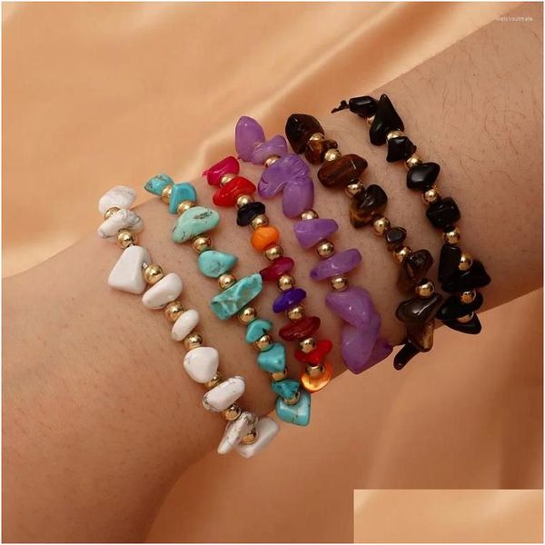 Braceletas Charm Tendy Stone Natural Stone Gravel Stracelet for Women Plastic Pearl Bead Bangle Jewelry Drop entrega Dhxjs