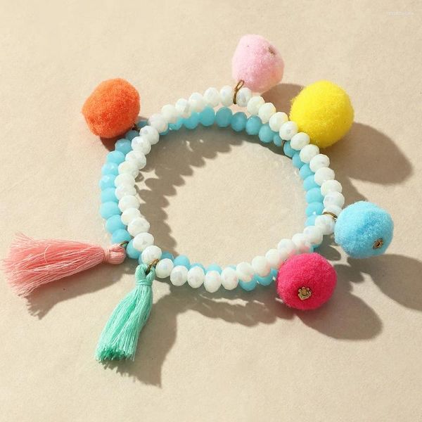 Pulseras de encanto de moda resina geométrica para mujer cuentas étnicas cristal color caramelo bombilla borla joyería elástica para niñas