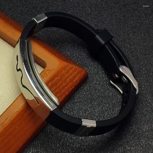 Pulseras de encanto Moda Silicona Hombres Pulsera Brazalete Correa de acero inoxidable Hebilla Longitud Ajustable Regalo Masculino Joyería Gel de sílice Banda de muñeca