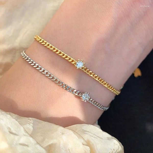Bracelets de charme à la mode Simple 925 en argent Sterling lien chaîne Bracelet cubique zircone Bijoux cadeau fête Suppies Bijoux en gros