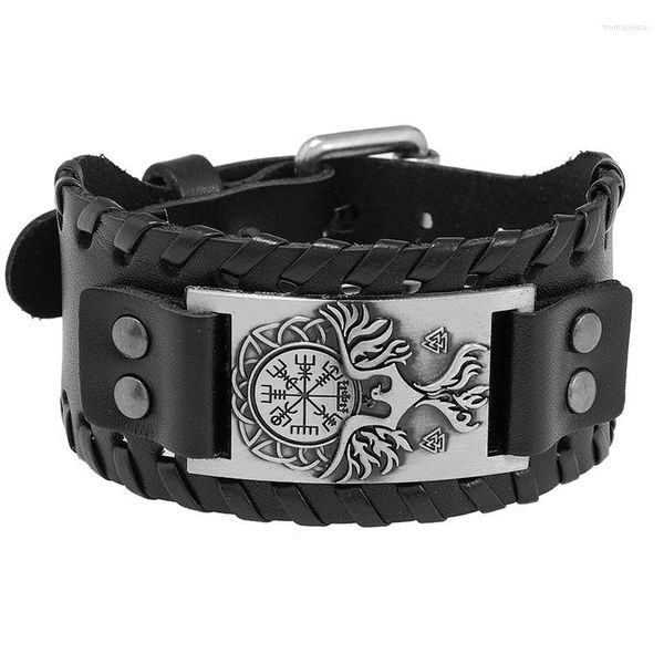 Pulseras con abalorios, pulsera vikinga de moda, brújula de runas nórdicas, pájaro de Dios, accesorios de joyería tejida de cuero a la moda para hombres, regalo de fiesta