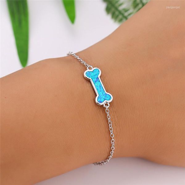 Pulseras con abalorios, pulsera de ópalo blanco y azul a la moda, cadena creativa de hueso de perro para mujer, cadena de Color rosa dorado y plateado para mujer, joyería