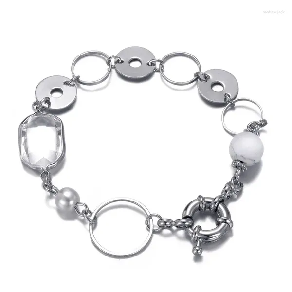 Pulseras de encanto Cristal de piedra blanca moderna para mujeres Transparentes Clear Clear Circle Pearl Chain Charms Pulsera