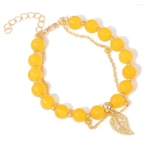 Bracelets de charme à la mode jaune calcédoine perles couleur or feuille chaîne multicouche bracelets femmes hommes Couple bijoux