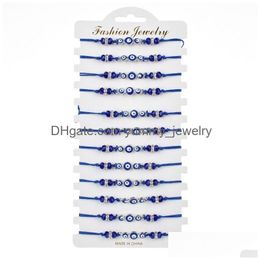 Bedelarmbanden Turkije Blauw Boze Oog Armbanden Mode Verstelbare Kristal Kralen Gevlochten Touw Bedelarmband Armbanden Voor Vrouwen Mannen Tur Dhmzj