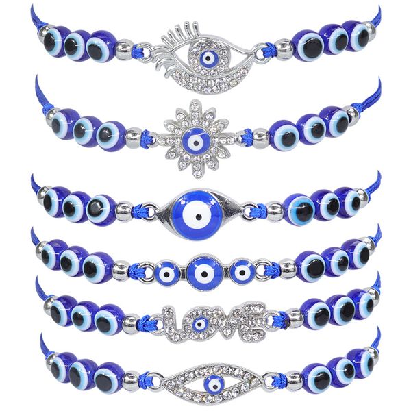 Bracelets de charme Turquie bleu mauvais œil carte Bracelet femmes à la main corde chaîne cristal yeux chanceux perles fille fête bijoux cadeau Couple Otn7H