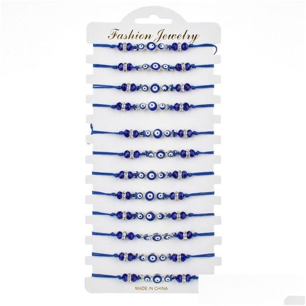 Bracelets de charme Blue Blue Evil Eye Fashion Crystal Perles de cristal ajusté Bracelet Bracelet Bracelet pour femmes hommes Turkish couple juif Dhffh