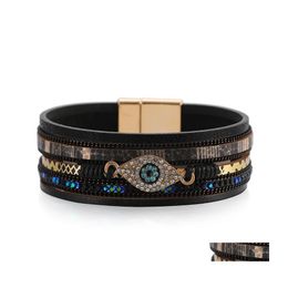 Bedelarmbanden Turkije Evil Eye Leather Lederen Rhinestone Blue Eyes Mti Layer PU Bracelet Drop Delivery Sieraden DHQ19