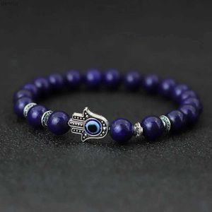 Bedelarmbanden Turkije kwaadaardige ogen armband voor mannen vrouwen gotische fatima hand braclet 8mm natuurlijke lava lapis lazuli stenen kralen braslet pulseras