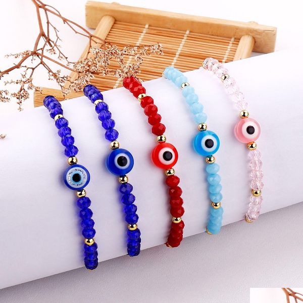 Pulseras con dijes Turco Azul Cristal Mal de ojo para mujeres Cadenas de cuentas de vidrio hechas a mano Accesorios de joyería de la suerte Pareja de moda Bracele Dh08T