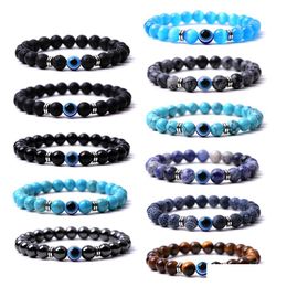 Pulseras con dijes Turco Azul Mal de ojo 8 mm Cuentas de tigre Pulsera de elasticidad hecha a mano para hombres Mujeres Yoga Reiki Joyería Drop Del Dhgarden Dhchi