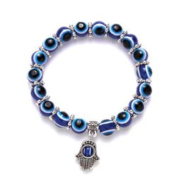 Bedelarmbanden Turkish Blue Evil Evil Bracelet Palm Charms Hars Round Lucky Bead Wish Elastic Cord Chain Ladies Sieraden Druppel deli Dhxyd