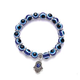 Bedelarmbanden Turks Blue Evil Evil Bracelet Palm Charms Round Lucky Bead Wensen Elastische snoerketen Dames sieraden drop deli dhhzh