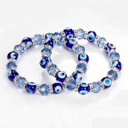 Pulseras con dijes Pulsera de ojo azul turco Joyería hecha a mano Amet Religioso Evil Nazar Crystal Para mujer Chica Drop Delivery Dhpg9