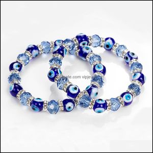 Bracelets de charme Bracelet oeil bleu turc bijoux faits à la main Amet religieux mal Nazar cristal pour femmes fille livraison directe OTC9J