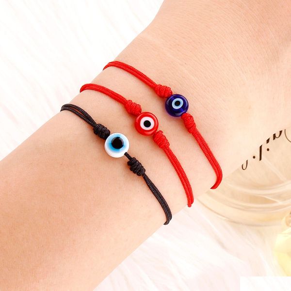 Pulseras con dijes Ojo azul turco Suerte Hecho a mano Ajustable Cuerda trenzada Pulsera Amistad Joyería Entrega directa Dhzdk