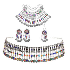 Pulseras con dijes Collares de monedas bohemias turcas Pendientes Cadenas para el vientre Clips para el cabello Conjuntos de joyas para mujeres Festival indio afgano Joyería de fiesta 230901