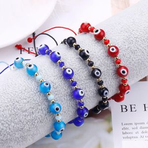 Bedelarmbanden Turkse kwaadaardige blauwe oog kralen Bracelet gevlochten touwketen Colorf Crystal voor vrouwen handgemaakte sieraden geschenken drop levering dhxj3