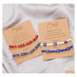 Bedelarmbanden Turkse wit blauw kwaadaardige ogen armband stelt een gelukspaar voor vrouwen colorf kralen touw ketens sieraden drop levering dhovc